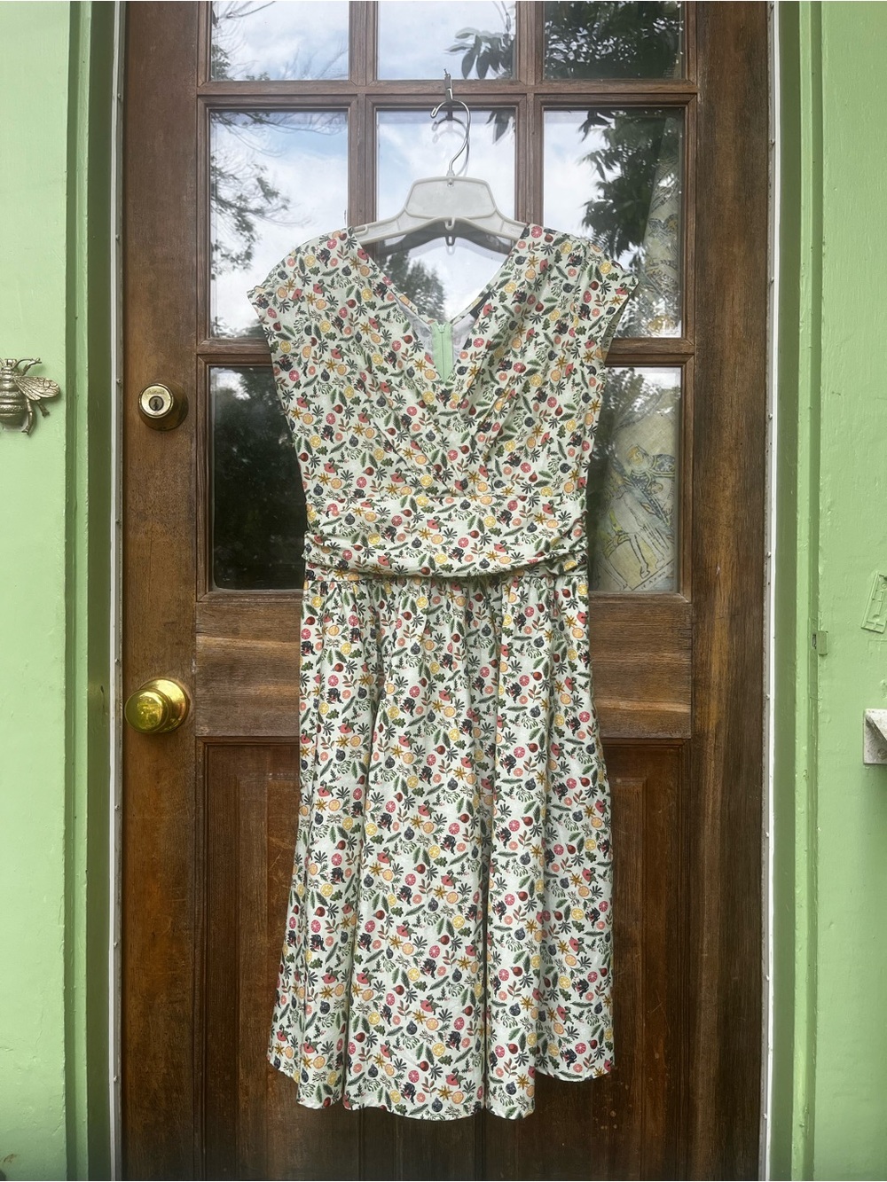 Retrolicious Cream Midi Dress with Red & Green Floral Holiday Print